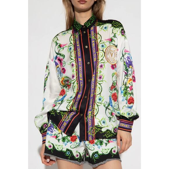 Versace Jeans Couture Garden Baroque Print Shirt White Multi Size 4 Signature - Picture 1 of 16